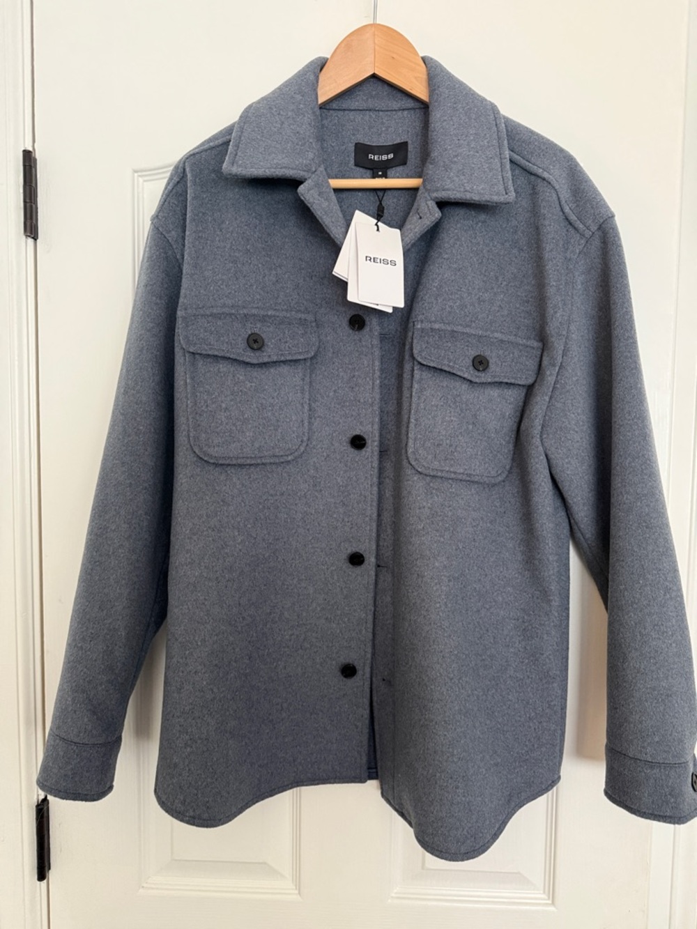 Reiss Liam - Wool Button-Up Shacket in Dusty Gray-Blue BNWT